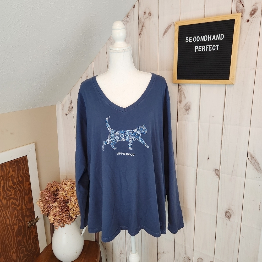 Life is Good Cat Long Sleeve Graphic Tee